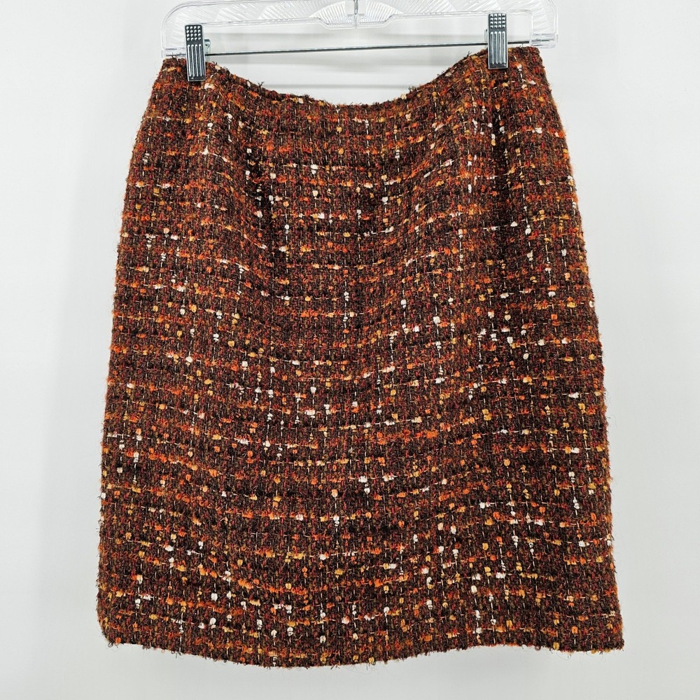 Doncaster Tweed Skirt Women 6 Orange Brown Wool Blend Pencil Made in Italy